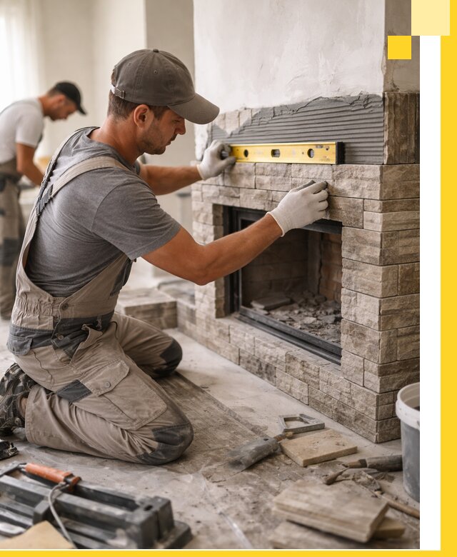 Облицовка каминов в Чапаевске, монтаж и отделка натуральным камнем