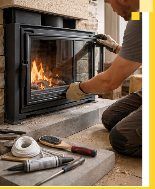 Производство, монтаж и доставка каминов со стеклом в Чапаевске