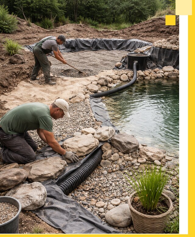 Строительство природных бассейнов и озер в Чапаевске под ключ
