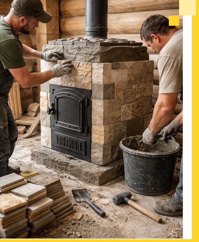 Облицовка банной печи под ключ в Чапаевске: камень и плитка