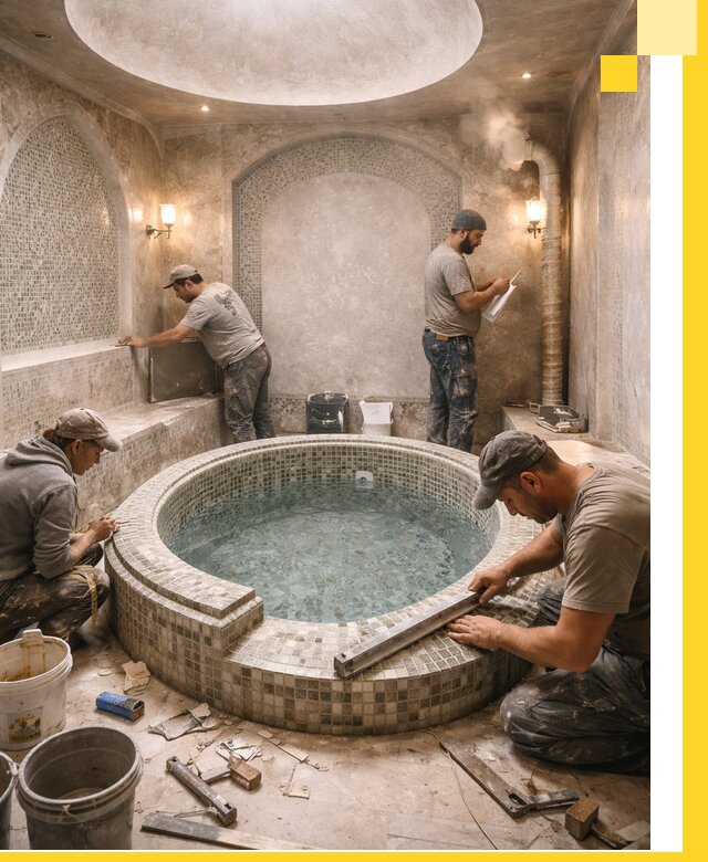 Профессиональное строительство хамама с бассейном в Чапаевске под ключ