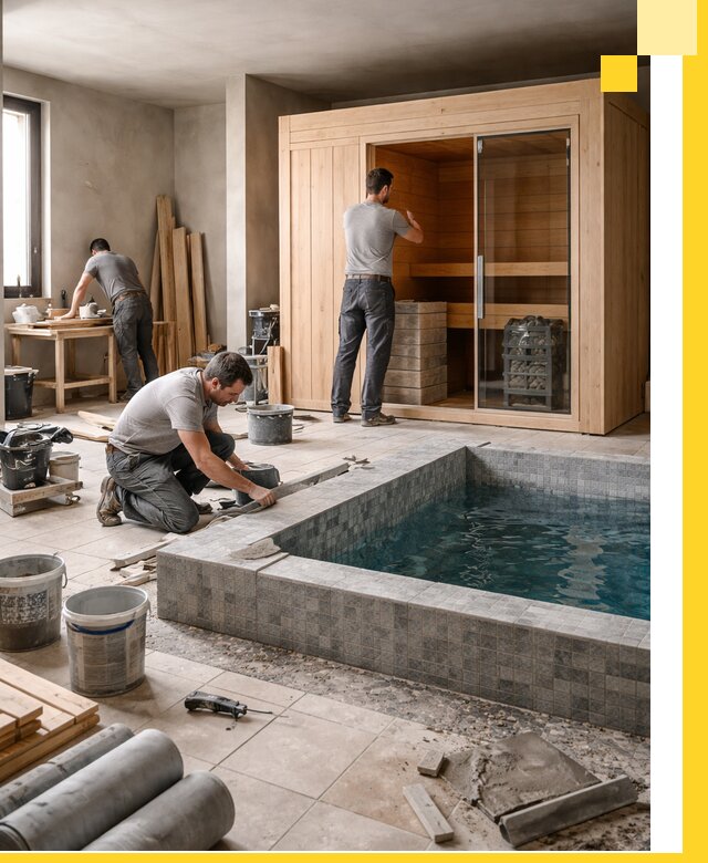 SPA зоны под ключ с бассейном сауной и печью в Чапаевске